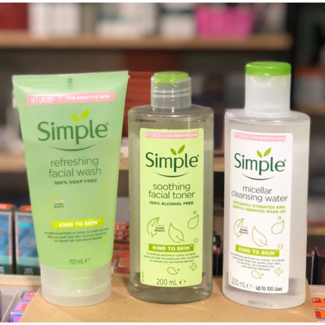 [Chính hãng] Combo Làm Sạch Simple Tẩy Trang + Sửa Rửa Mặt + Nước Hoa Hồng